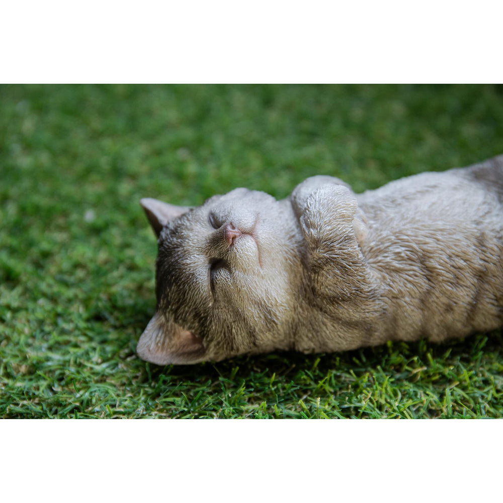 Sleeping Cat Grey Ultra Realistic Garden Statue Multi Color Polyresin - Diamond Home USA