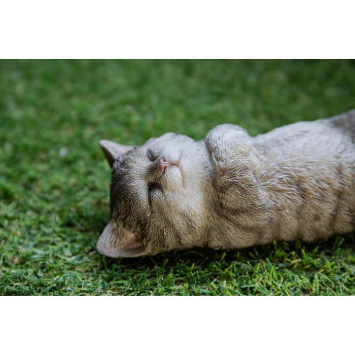 Sleeping Cat Grey Ultra Realistic Garden Statue Multi Color Polyresin - Diamond Home USA