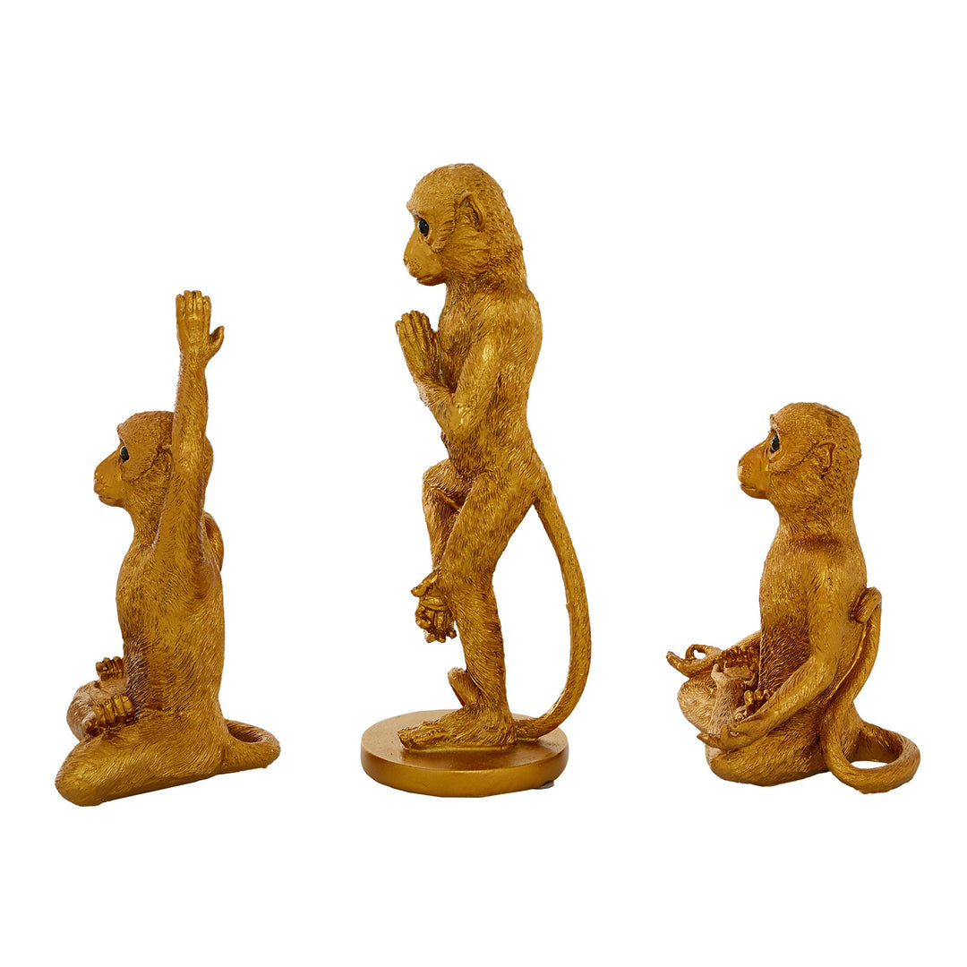 Metallic Gold Monkey Sculptures Set of 3 4 X 11 Resin - Diamond Home USA