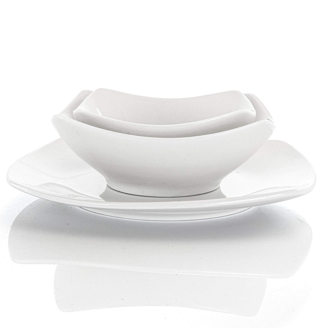 All U Need 48 Piece Ceramic Dinnerware Combo Set In White Solid Casual Round - Diamond Home USA