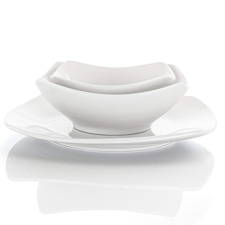 All U Need 48 Piece Ceramic Dinnerware Combo Set In White Solid Casual Round - Diamond Home USA