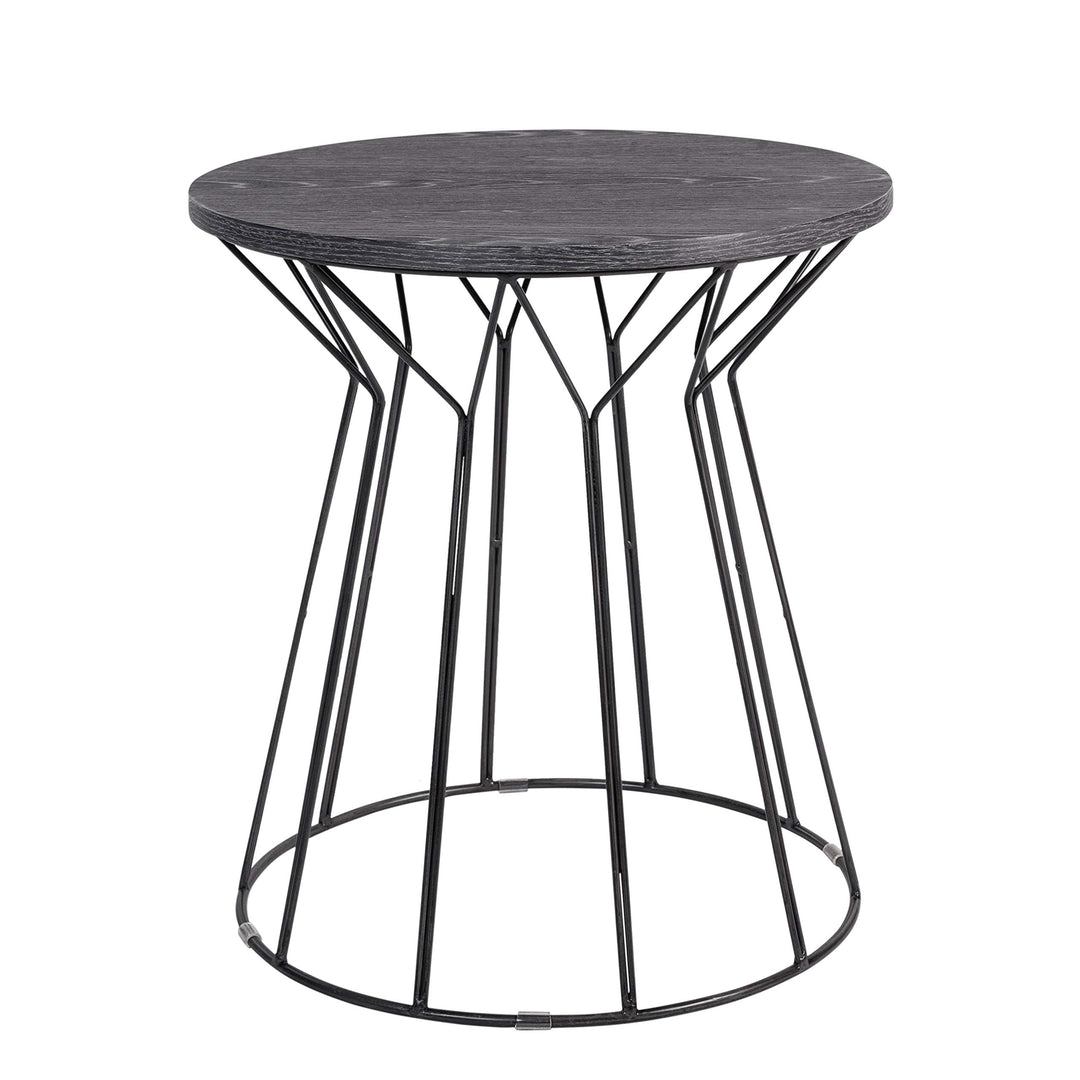 Black Metal Side Table with Wood Top Modern Contemporary Round Iron Finish Solid - Diamond Home USA