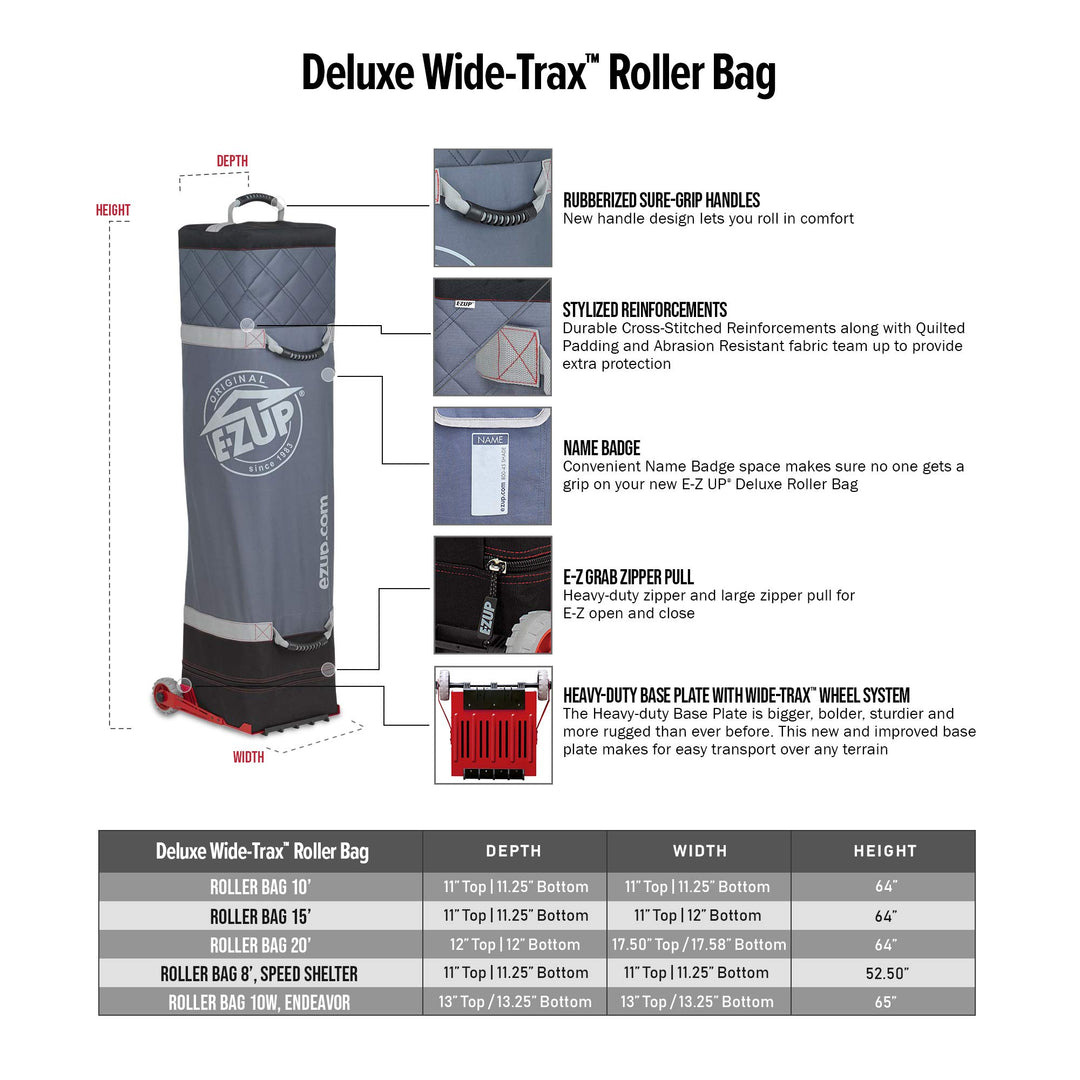 E-Z UP Deluxe Wide-Trax Roller Bag (13.25" x 13" x 65") fits 10' x 10' - Diamond Home USA