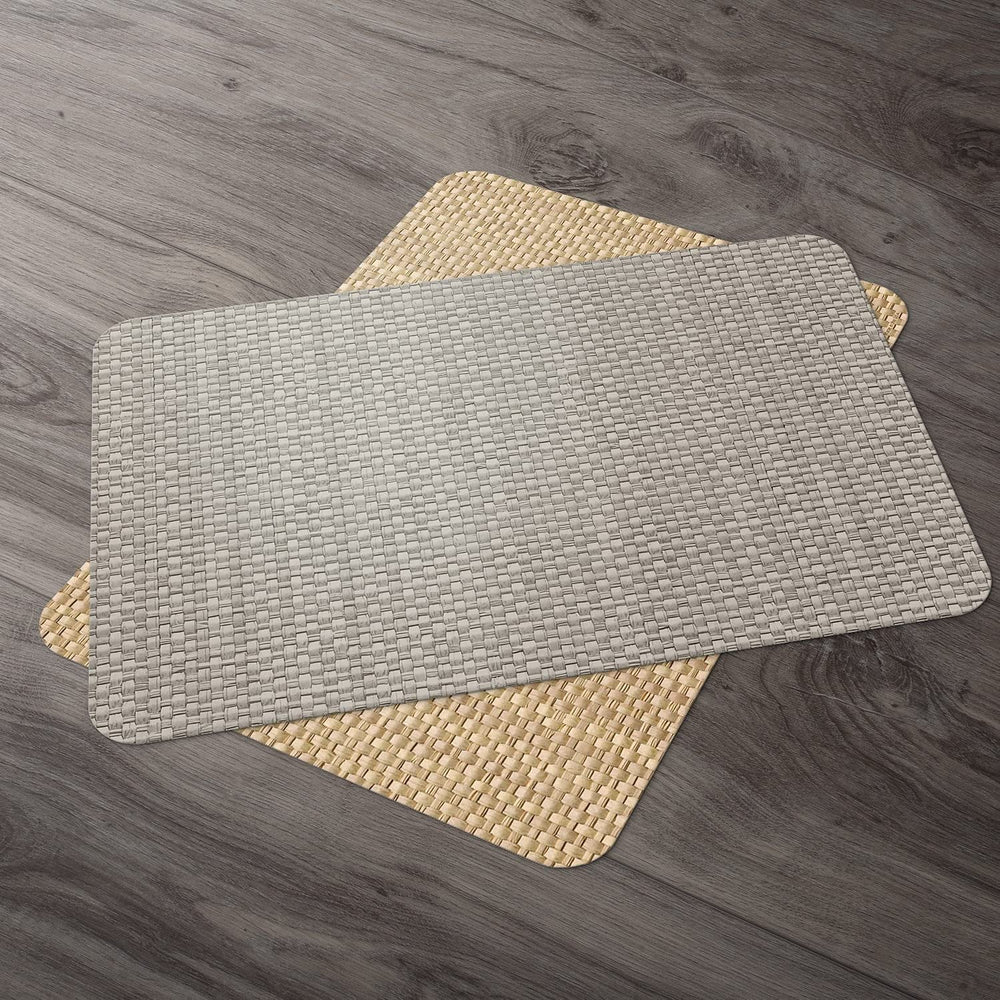 Taupe and Natural Basket Weave Design Reversible Easy Plastic Placemat Set of - Diamond Home USA