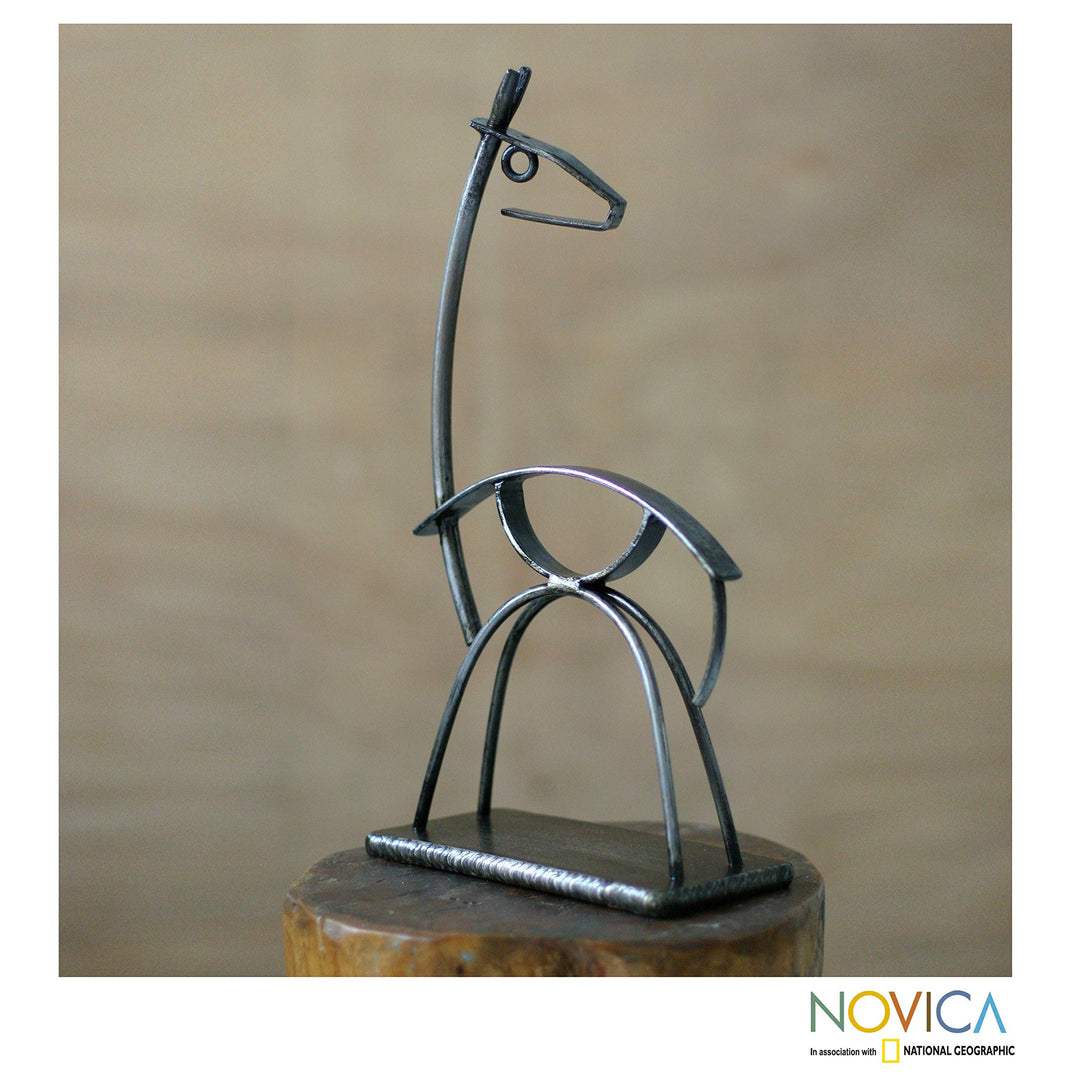 Handmade Steel 'Andean Llama' Sculpture (Peru) - 7"x14" Black Brown Culture - Diamond Home USA