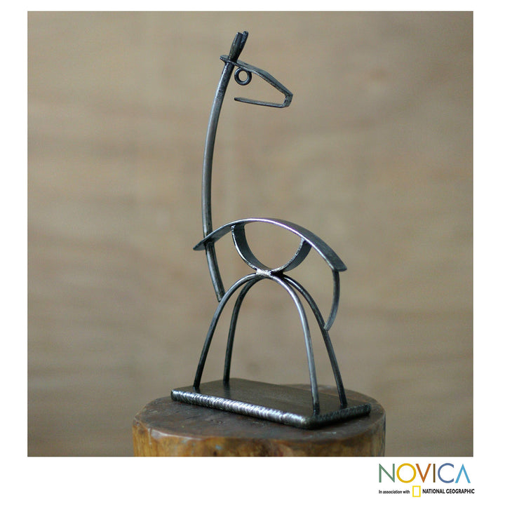 Handmade Steel 'Andean Llama' Sculpture (Peru) - 7"x14" Black Brown Culture - Diamond Home USA
