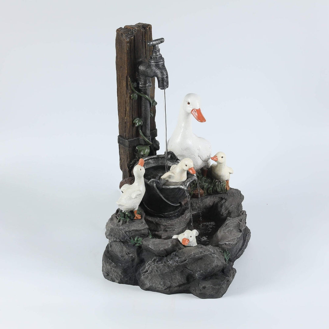 Resin Duck Family Outdoor Patio Fountain Multi Color Farmhouse Polyresin - Diamond Home USA