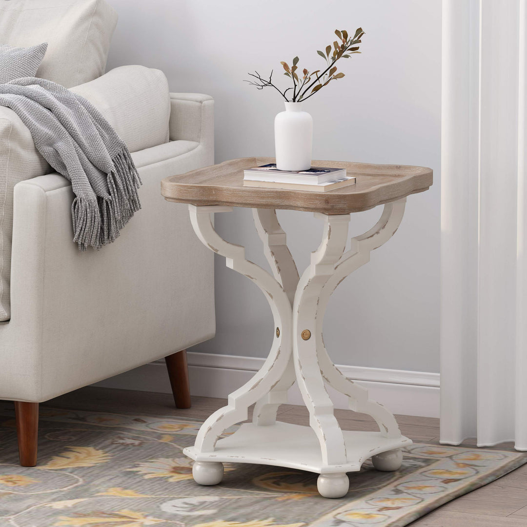 Christopher Knight Home Eudora French Country Accent Table with Square Top Natural + Distressed White - Diamond Home USA