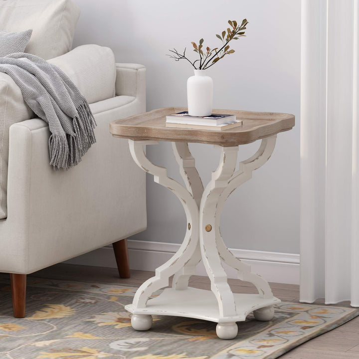 Christopher Knight Home Eudora French Country Accent Table with Square Top Natural + Distressed White - Diamond Home USA