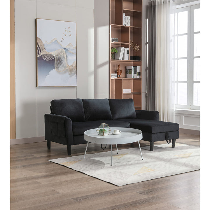 Black Reversible Sectional Sleeper Sofa with Storage and 3 Throw Pillows