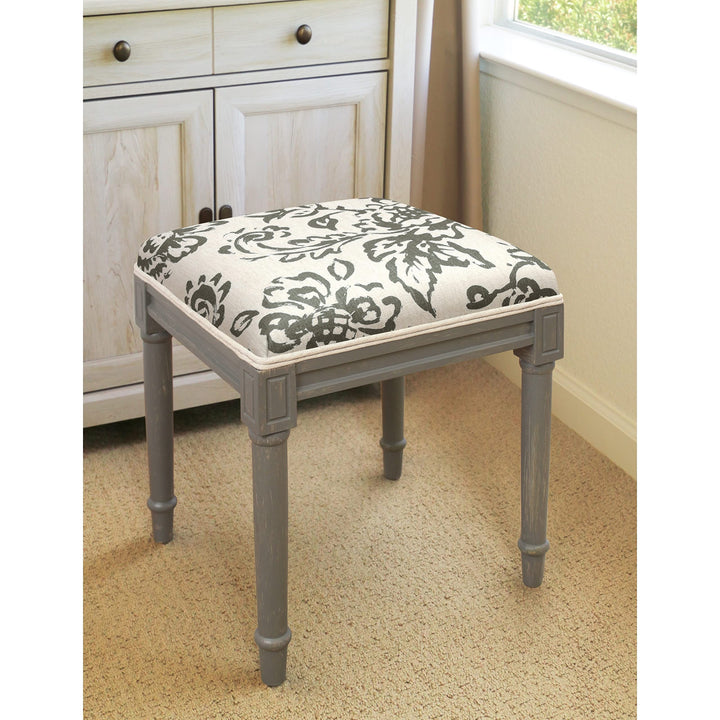 123 Creations Toile Rustic-Grey Vanity Stool Blue - Diamond Home USA