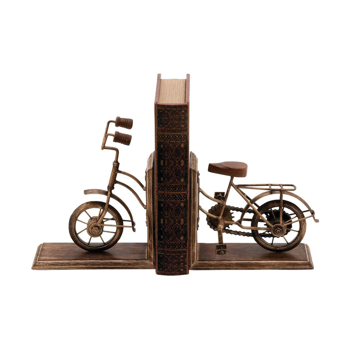 Metal and Wood Bicycle Bookend Gold Traditional MDF - Diamond Home USA