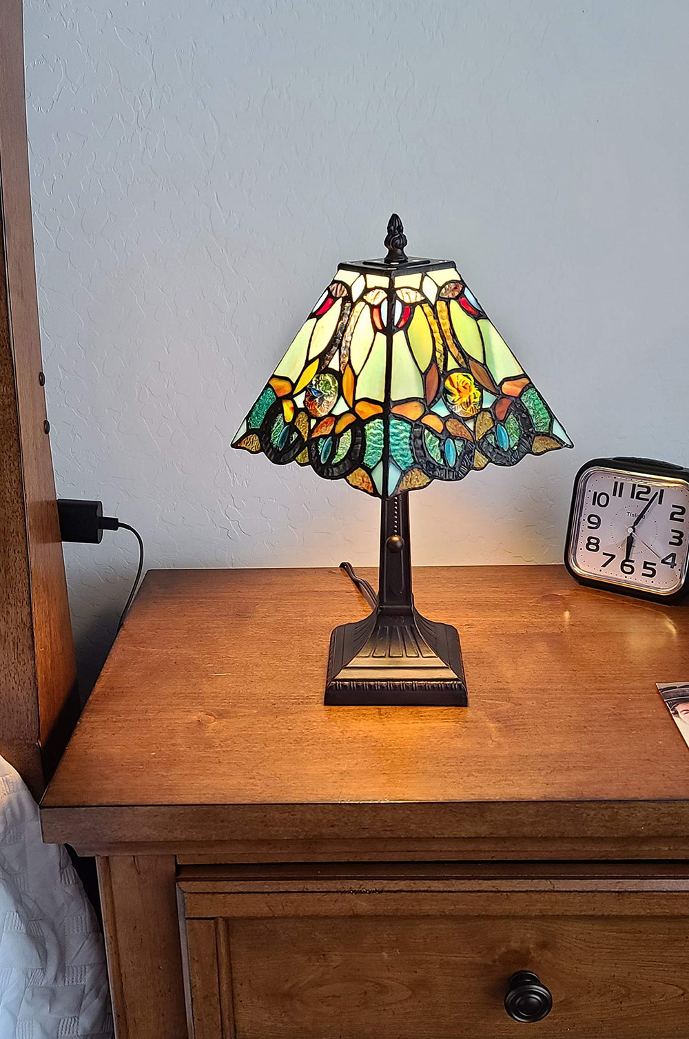 Tiffany Style Mini Accent Lamp 15" Tall Stained Glass Blue Green Vintage Antique Blue/Multi-color - Diamond Home USA