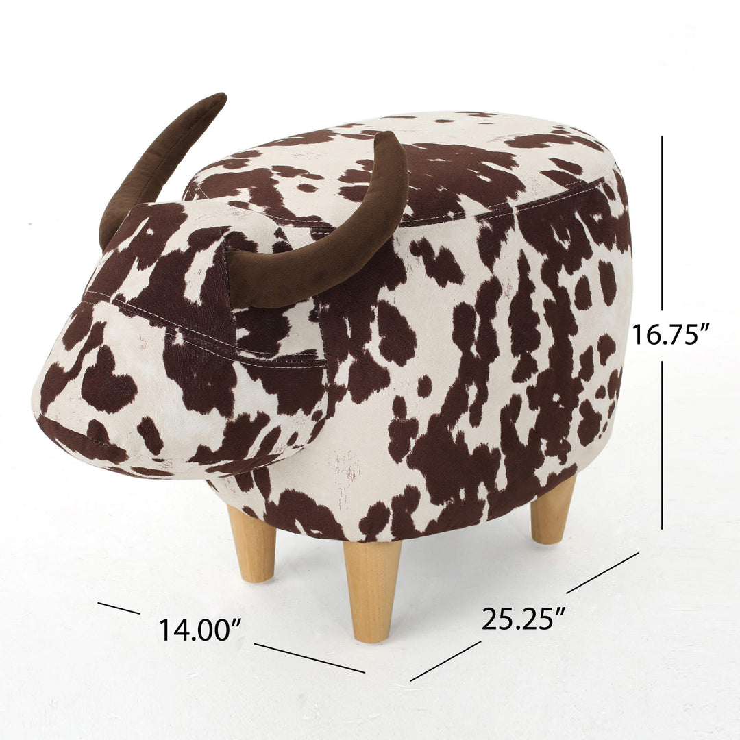 Christopher Knight Home Bessie Patterned Velvet Cow Ottoman Milk Cow / White