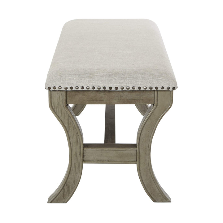 Antique Grey Mid-Century Bench Solid Modern Fabric Wood Nailheads - Diamond Home USA
