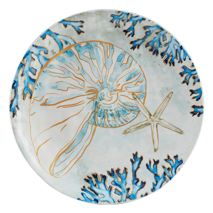 Shells 8.5-inch SaladDessert Plates Set of 4 Blue Gold Grey Coastal Casual - Diamond Home USA