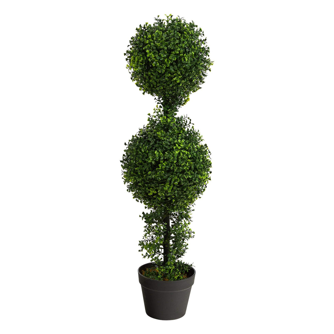 34" Boxwood Double Ball Topiary Artificial Tree (Indoor/Outdoor) 6" Black