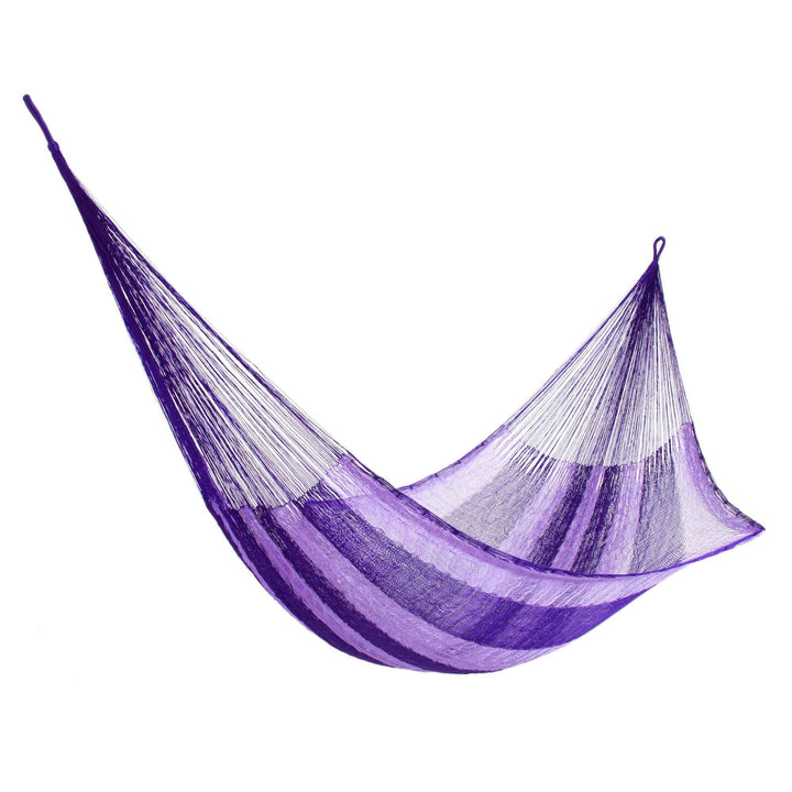 Handmade Hammock 'Lilac Blossom' (Mexico) Purple Bohemian Eclectic Mayan Nylon