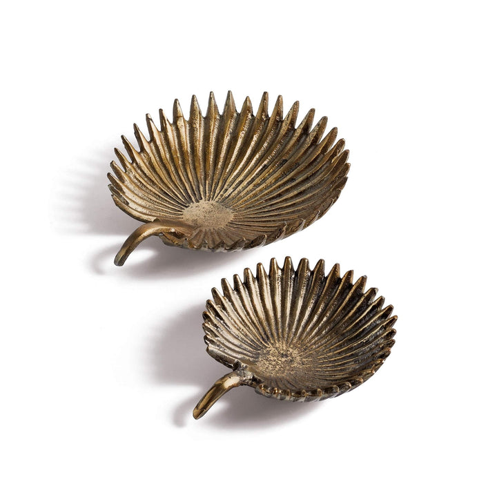 Palm Antique Gold Dishes (Set of 2) Brown Industrial Transitional Metal