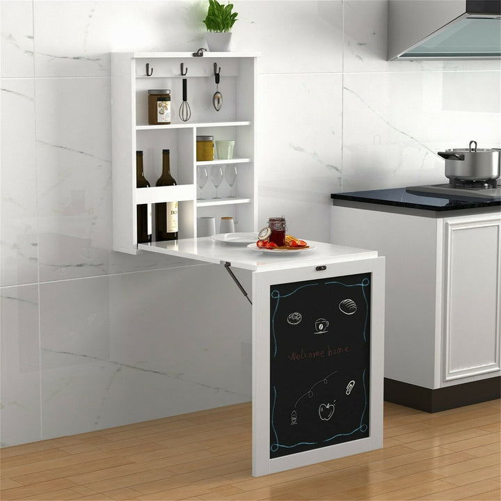 Wall Mounted Table Fold Out Convertible Writing Desk W/Storage Chalkboard - Diamond Home USA