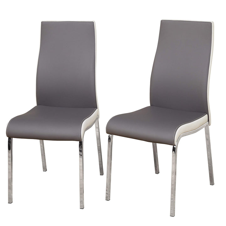 Dining Chairs (Set of 2) Grey White Modern Contemporary Leather Chrome Finish - Diamond Home USA