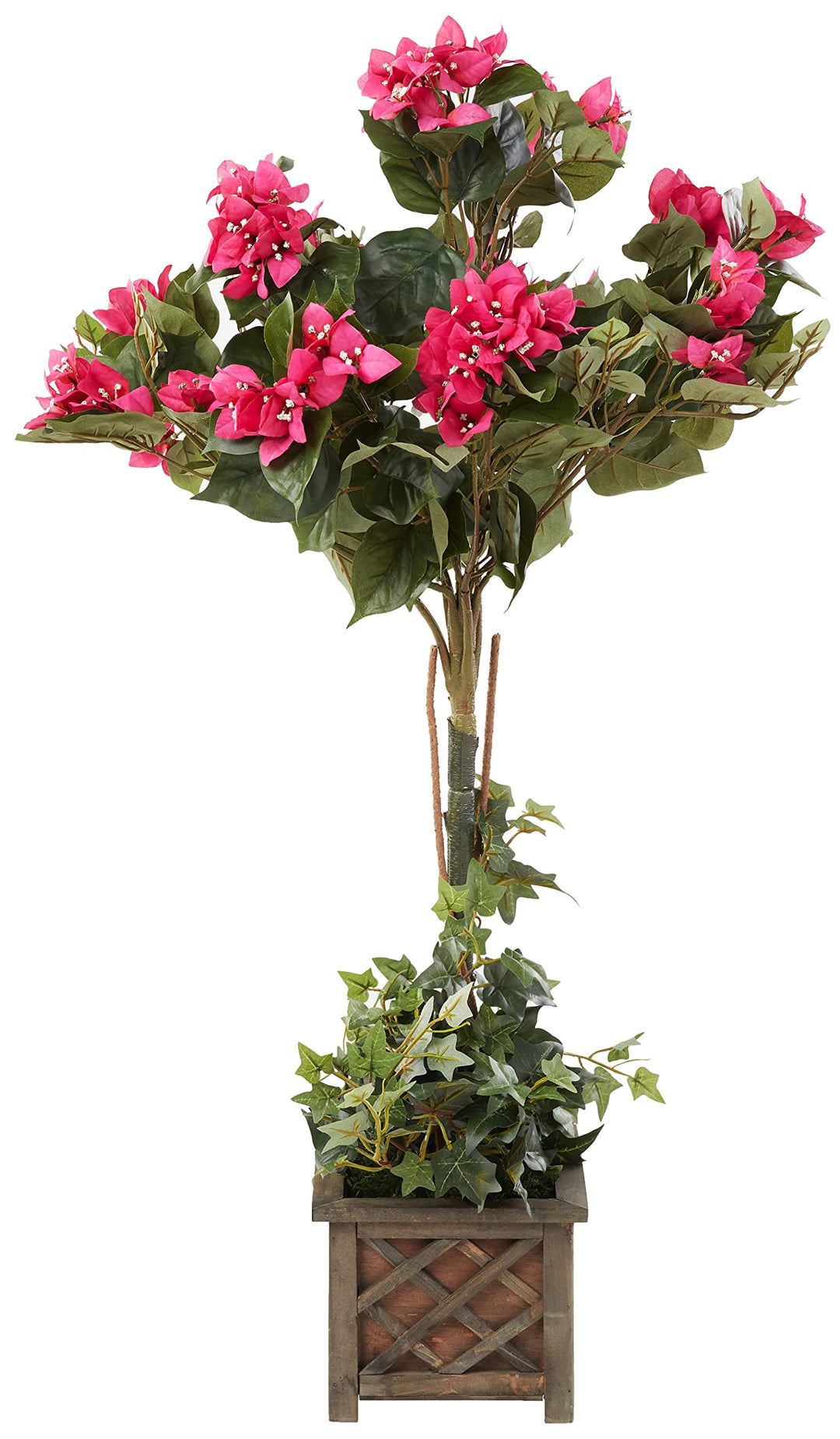 Nearly Natural 34in. Artificial Bougainvillea Topiary with Wood Box - Diamond Home USA