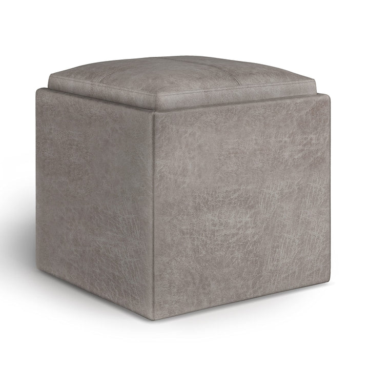 SIMPLIHOME Rockwood 18 Inch Wide Contemporary Square Cube Storage Ottoman with Distressed Grey Taupe