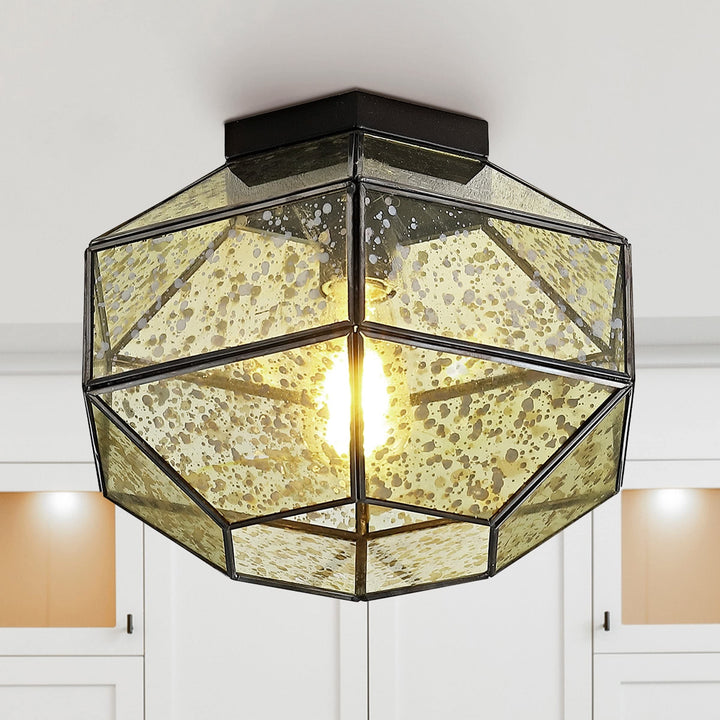 Bee 12.5" 1-light Vintage Farmhouse Iron/glass Led Flush Mount Oil Rubbed Bronze