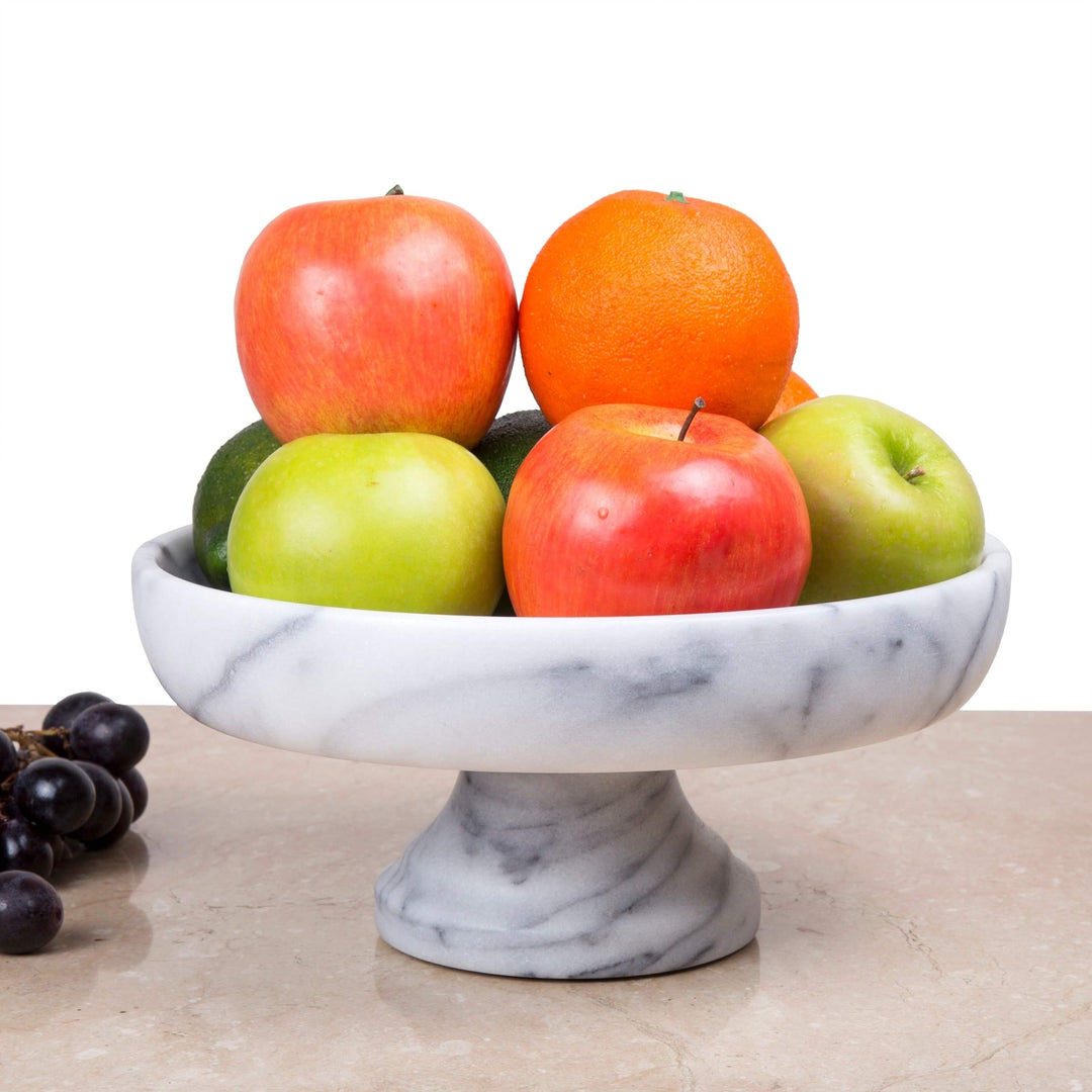 White Marble Fruit Bowl On Pedestal 1 Piece - Diamond Home USA