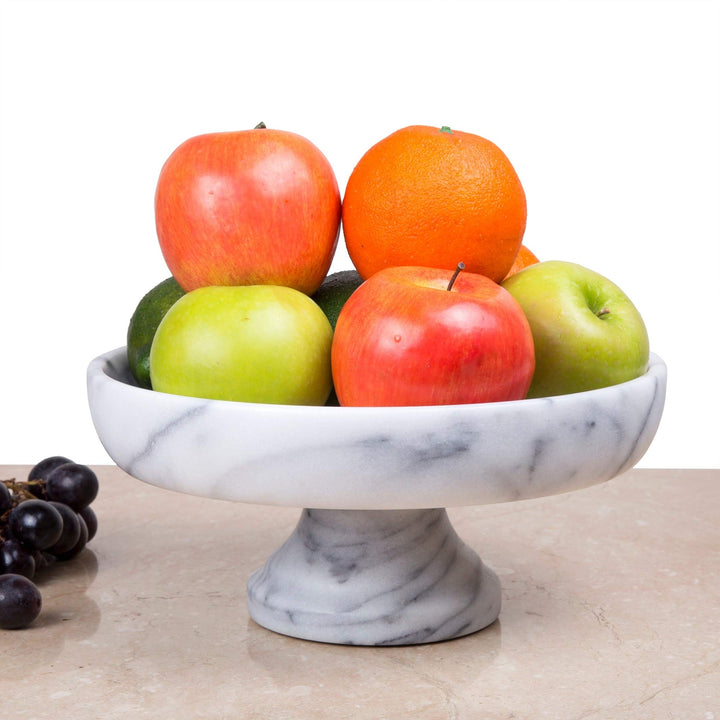 White Marble Fruit Bowl On Pedestal 1 Piece - Diamond Home USA