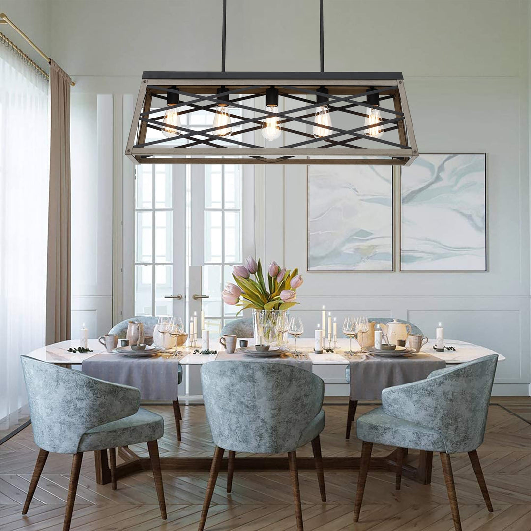 5 Light Kitchen Island Linear Chandelier with Anchor Grey Oak Finish Vintage - Diamond Home USA