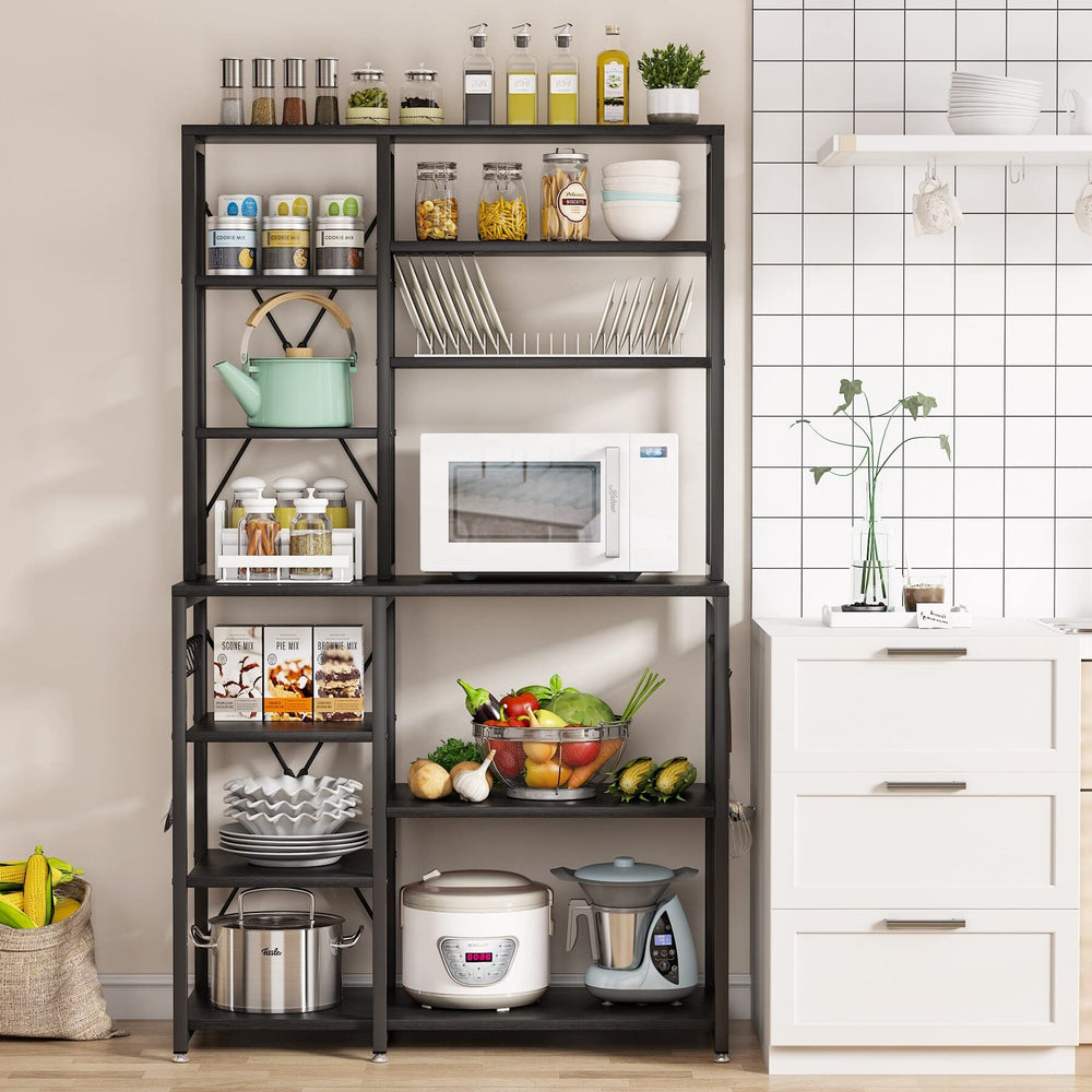 10 Tier Kitchen Bakers Rack with Hutch Microwave Stand Utility Shelves Hooks - Diamond Home USA