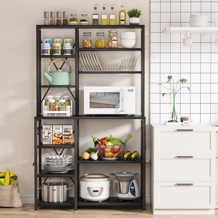 10 Tier Kitchen Bakers Rack with Hutch Microwave Stand Utility Shelves Hooks - Diamond Home USA