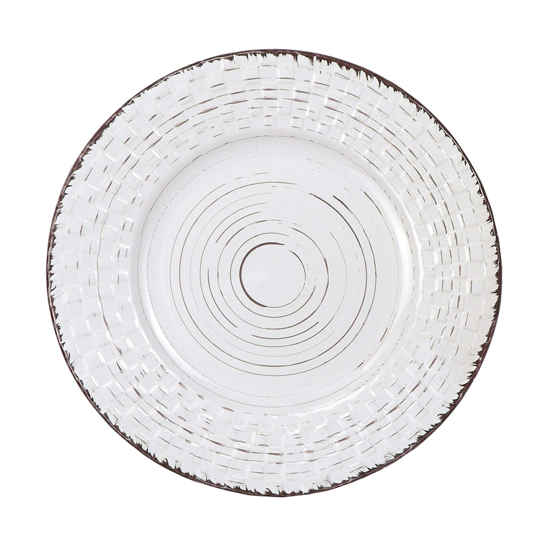 Home 16 Piece Distressed Weave Dinnerware Set-White White Solid Casual Farmhouse - Diamond Home USA