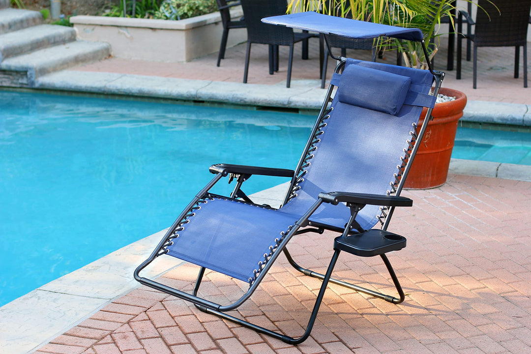 Jeco Oversized Zero Gravity Chair with Sunshade and Drink Tray Steel Blue