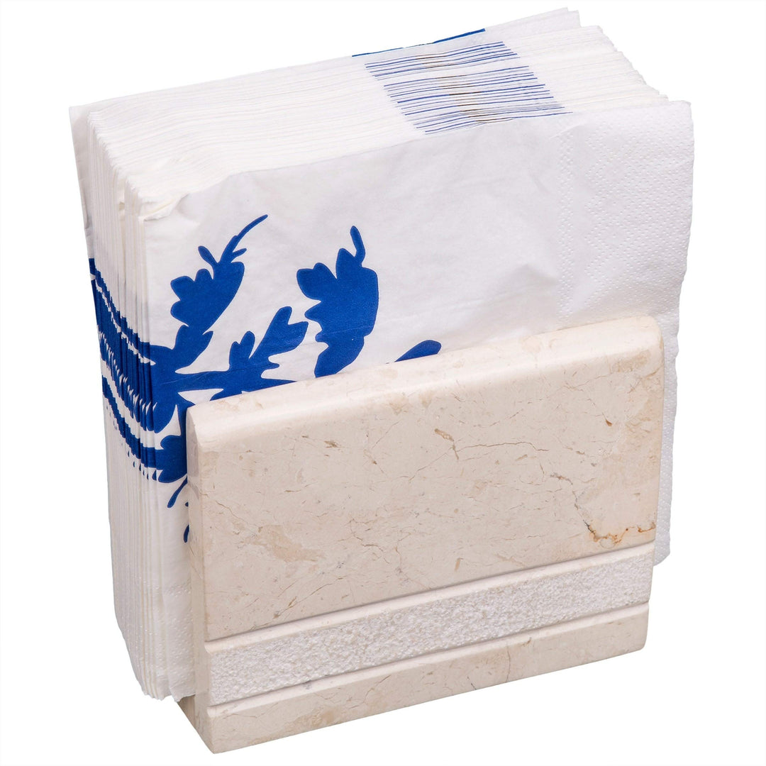 Natural Champagne Marble Stone Napkin Holder Stand Dispenser Hand Carved Style - Diamond Home USA