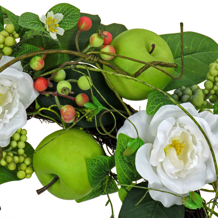 24" Rose and Apples Wreath Green Traditional Polyester Unlit - Diamond Home USA