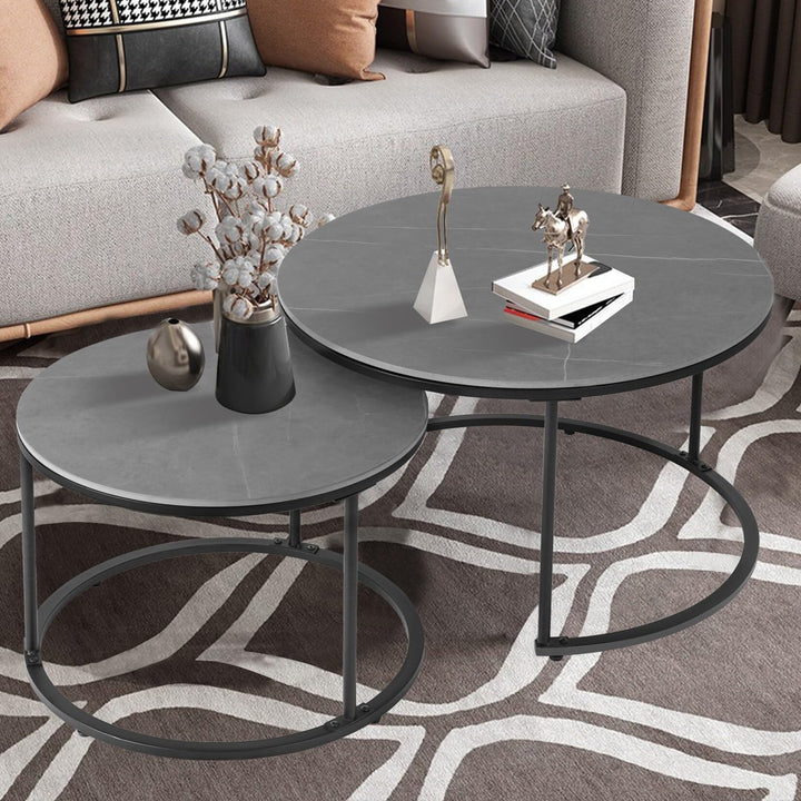 Round Black Grey Nesting Coffee Table (Set of 2) Industrial Modern - Diamond Home USA