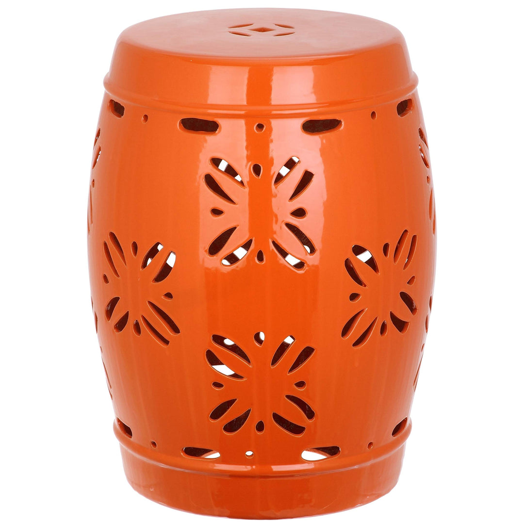 Orange Ceramic Decorative Garden Stool Glossy Handmade