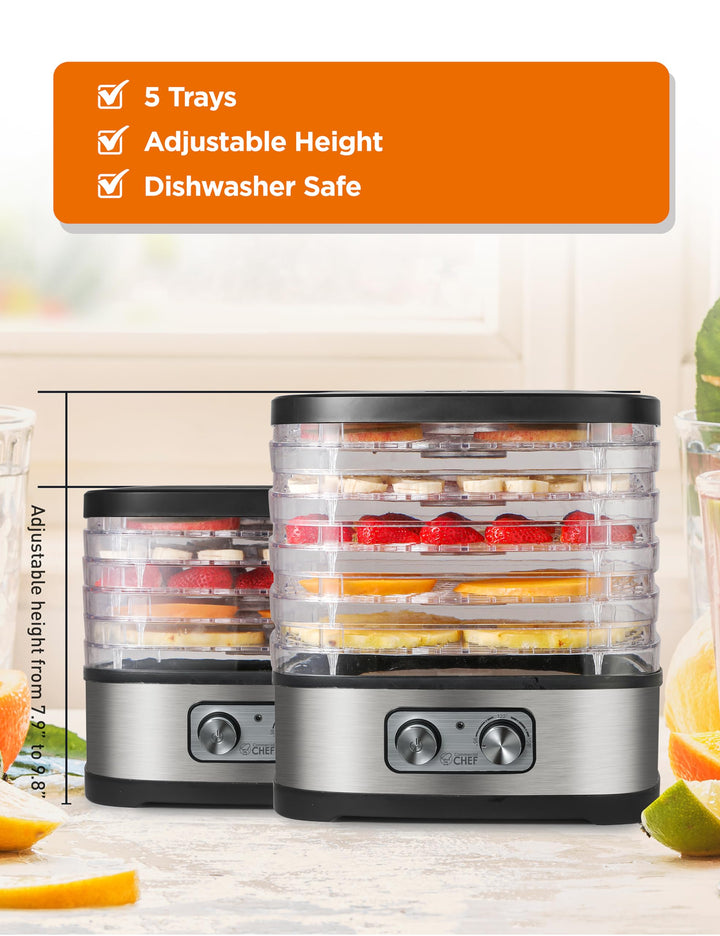 COMMERCIAL CHE ood Dehydrator with 5 Adjustable Height Trays Stainless Steel - Diamond Home USA