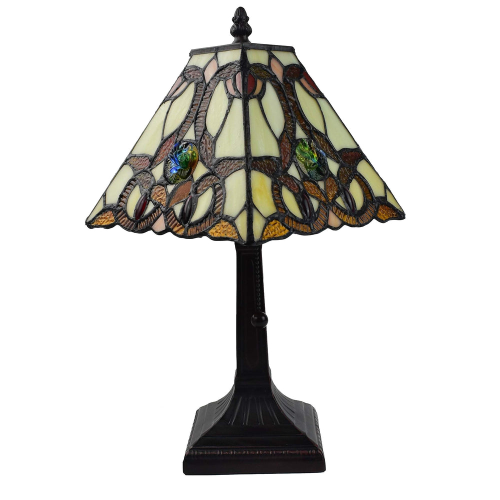 Tiffany Style Mini Accent Lamp Floral Mission 16" Tall Stained Glass Decor Night - Diamond Home USA