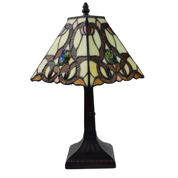 Tiffany Style Mini Accent Lamp Floral Mission 16" Tall Stained Glass Decor Night - Diamond Home USA