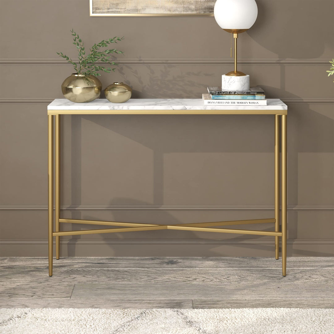 42" Wide Rectangular Console Table with Marble Top Gold Glam Mid-Century - Diamond Home USA