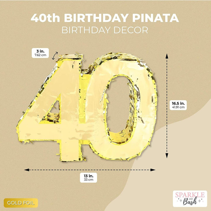 Gold Foil Number 40 Pinata for 40th Birthday Party Decorations Centerpieces - Diamond Home USA