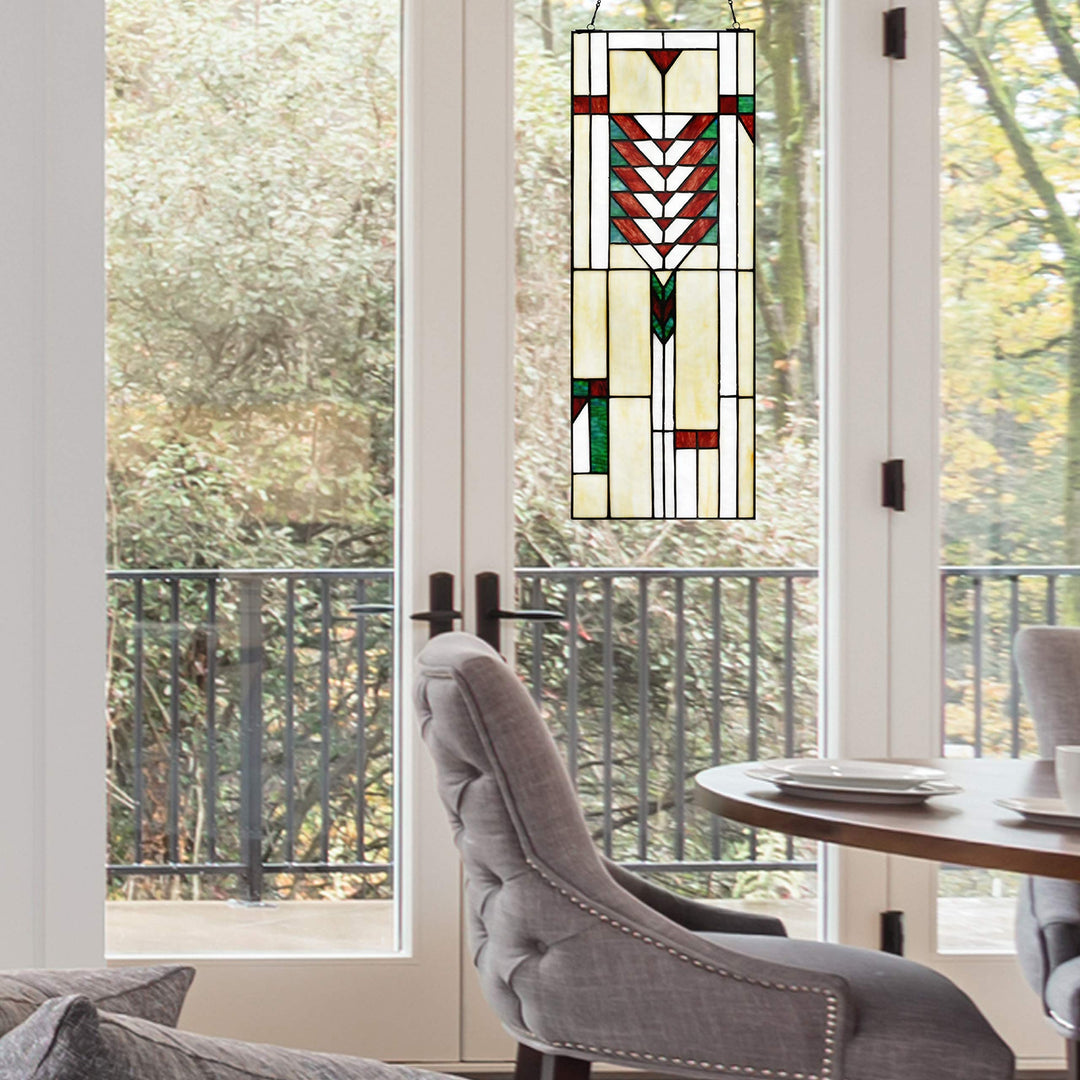 Stained Glass Window Panel Ivory Mission Craftsman Traditional Rectangular - Diamond Home USA