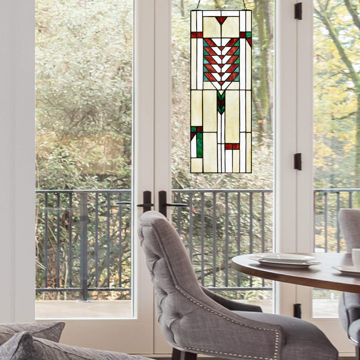 Stained Glass Window Panel Ivory Mission Craftsman Traditional Rectangular - Diamond Home USA