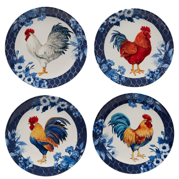 Indigo Rooster 16-Piece Dinnerware Set Service for 4 Blue Multi Color Red - Diamond Home USA