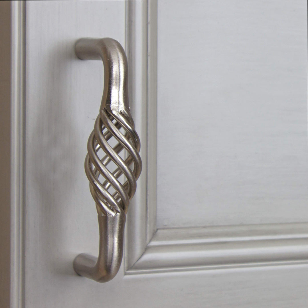 3-inch Screw Center Twisted Birdcage Cabinet Hardware Pull - Satin Nickel - Diamond Home USA