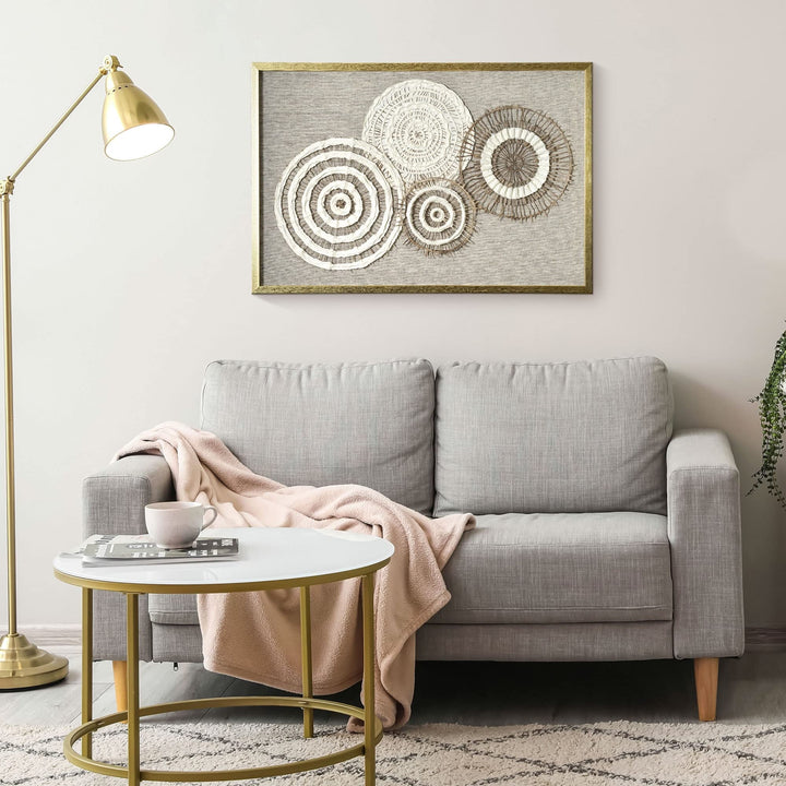 Boho Framed Handmade Paper And Linen Wall Art 23.75" X 35.5" Brown Bohemian - Diamond Home USA