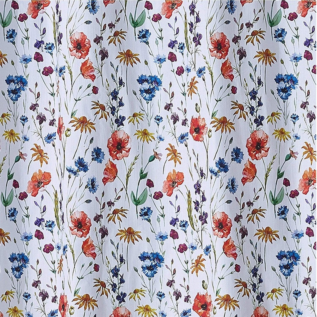 Poppy Shower Curtain White Floral Modern Contemporary Cotton Blend - Diamond Home USA